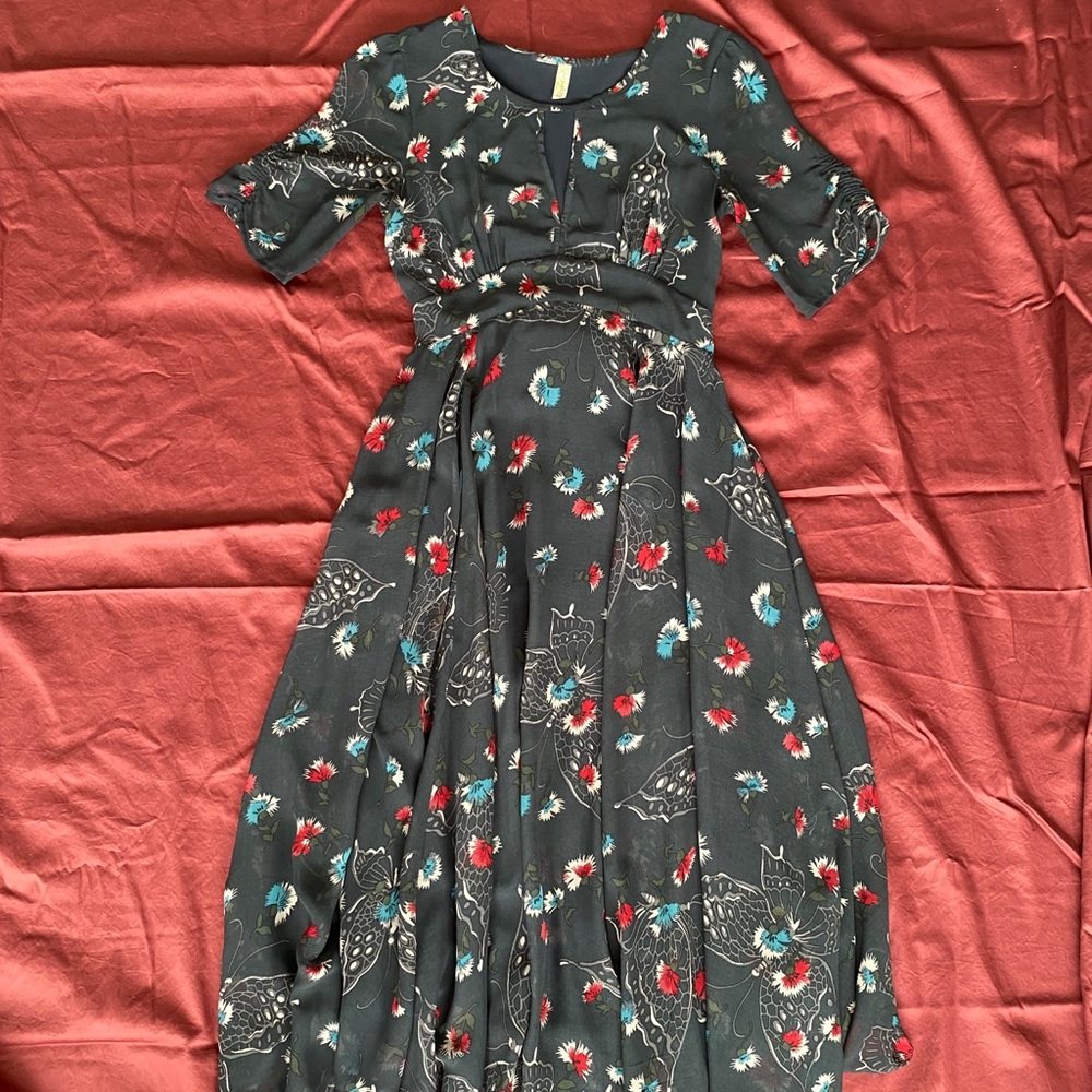 Free people navy blue butterfly floral dress - Picture 4 of 13